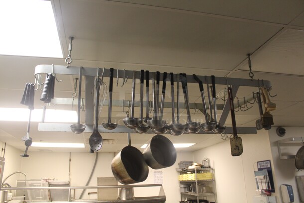 ALL ONE MONEY! Commercial Pot Rack With Pots and Kitchen Accessories. Buyer Must Remove.  - Image 3 of 3