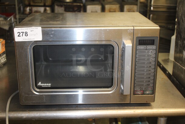 NICE! Amana Commercial Stainless Steel Countertop Microwave. 22x18x13. 120W/60Hz. Working When Closed!