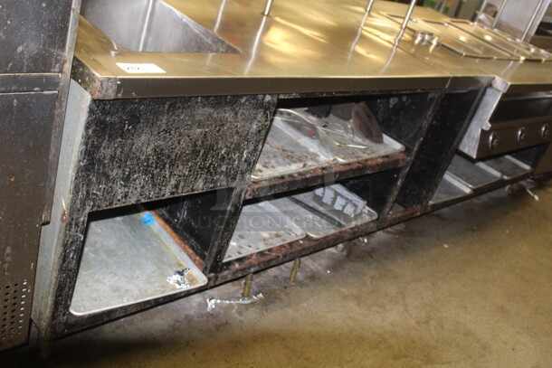 HUGE! Commercial Stainless Steel L-Shaped Food Warming/Prep Tables With Shelves. 135x122x66. Working When Closed! Buyer Must Disassemble Remove. Please See All Photos As This Is A Very Large Item.  - Image 3 of 11