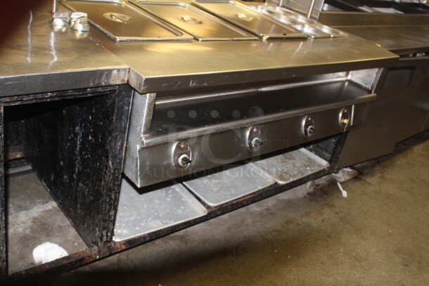 HUGE! Commercial Stainless Steel L-Shaped Food Warming/Prep Tables With Shelves. 135x122x66. Working When Closed! Buyer Must Disassemble Remove. Please See All Photos As This Is A Very Large Item.  - Image 4 of 11