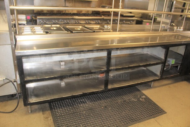 HUGE! Commercial Stainless Steel L-Shaped Food Warming/Prep Tables With Shelves. 135x122x66. Working When Closed! Buyer Must Disassemble Remove. Please See All Photos As This Is A Very Large Item.  - Image 7 of 11