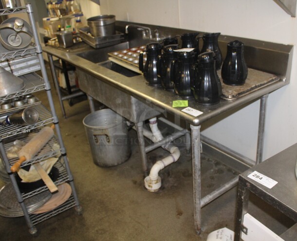 GREAT FIND! Commercial Stainless Steel 2 Compartment Sink With Double Drainboards And Faucet. 100x30x42. Buyer Must Remove. 