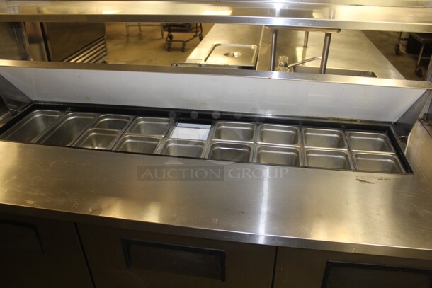 AWESOME! True Model TSSU-72-18 Commercial Stainless Steel Sandwich/Salad Prep Table On Commercial Casters With Shelves And Superior Model FD-36 Overhead Warmer. 72x31x49. 115V/60Hz. Working When Closed! Buyer Must Remove.  - Image 6 of 9