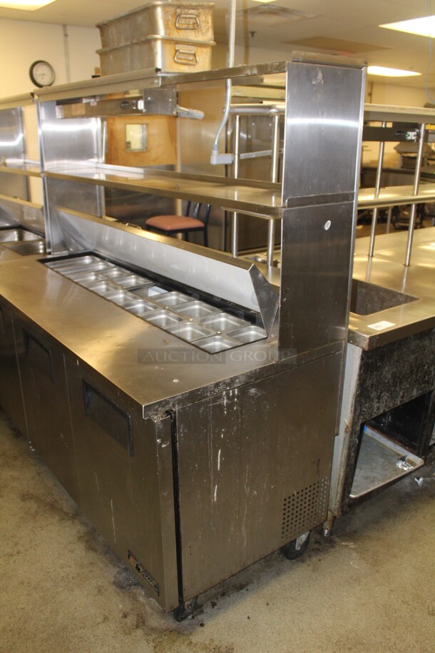 AWESOME! True Model TSSU-72-18 Commercial Stainless Steel Sandwich/Salad Prep Table On Commercial Casters With Shelves And Superior Model FD-36 Overhead Warmer. 72x31x49. 115V/60Hz. Working When Closed! Buyer Must Remove.  - Image 7 of 9