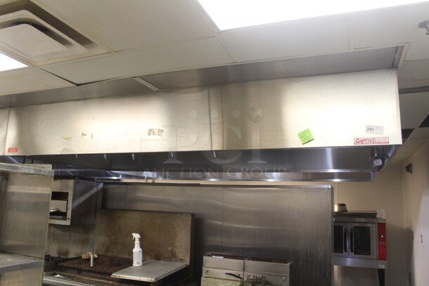 FANTASTIC! Captiveaire Commercial Stainless Steel 10.5 Foot Grease Hood. 10.5ftx5ftx2.5ft Will Be Dropped Before Pick Up Day, Buyer Must Remove From Building. 
