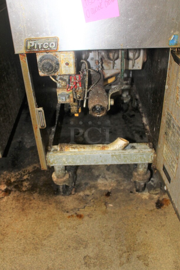 GREAT! 2 Pitco Commercial Stainless Steel Natural Gas Floor Fryers On Commercial Casters. 32x35x65. Working When Closed! Buyer Must Remove. 2X Your Bid! - Image 2 of 5