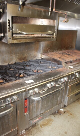 FANTASTIC! Blodgett Commercial Stainless Steel Natural Gas 6 Burner Range With Oven And Salamander. 36x39x75. Working When Closed! Buyer Must Remove. 