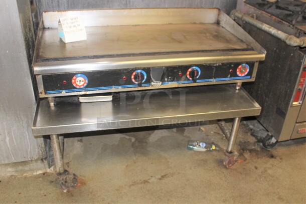 GREAT! Superior Commercial Stainless Steel Natural Gas Griddle On Equipment Stand On Casters. 49x36x33. Working When Closed! Buyer Must Remove. 