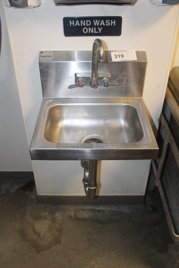 NICE! Advance Tabco Commercial Stainless Steel Wall Mount Sink With Gooseneck Faucet. 17x15x20. Buyer Must Remove. 