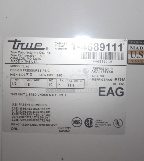 FANTASTIC! True Model T-72 Commercial Stainless Steel Triple Door Reach In Refrigerator/Cooler On Commercial Casters. 78x30x84. 115V/60Hz. Working When Closed! Buyer Must Remove.  - Image 2 of 8