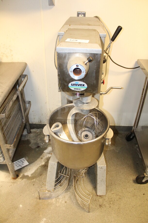AWESOME! Univex Model SRM30+ Commercial Planetary 30 Qt. Floor Mixer With Commercial Bowl, Dough Hook, Paddle Attachment, Whisk Attachment And Bowl Guard. 20x32x48. 115V/60Hz. Working When Closed! Buyer Must Remove.