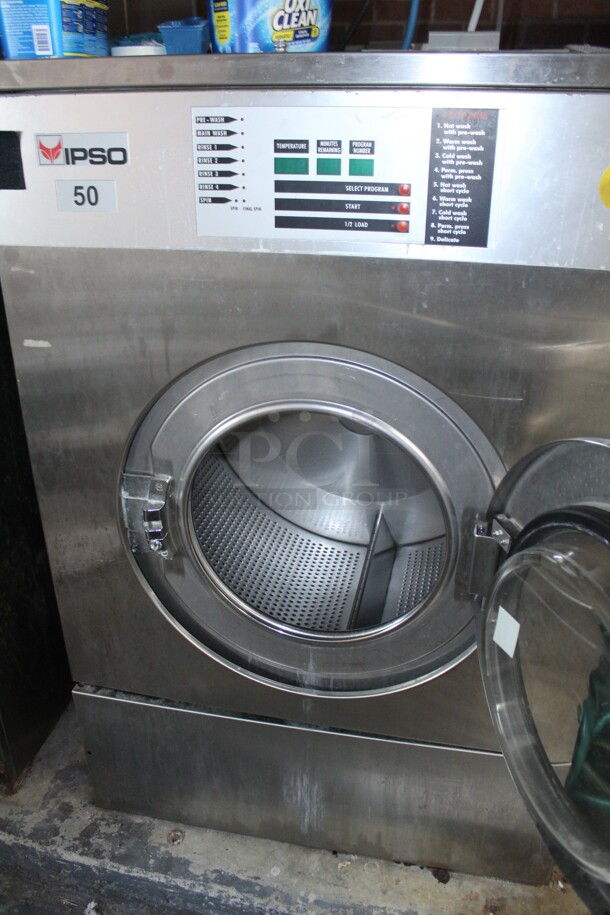 GREAT! 1 Continental Girbau Model H2090PM21010 Commercial Stainless Steel Front Loading Washing Machine. 54x54x67. 208-240V/60Hz. 3 Phase. 1 Ipso Commercial Front Loading Washing Machine. 208-240V/60Hz. Working When Closed! Buyer Must Remove. 2X Your Bid!  - Image 3 of 5