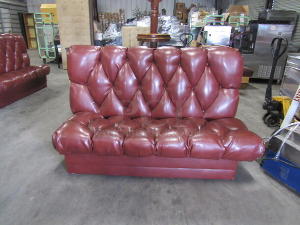 One Single Sided Booth With Overstuffed Tufted Brown/Red Cushioned Seat And Back. 64X29X45 - Image 1 of 2