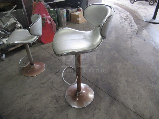 One Retro Look Adjustable Height Chrome Cushioned Swivel Bar Stool With Footrest.  - Image 1 of 1