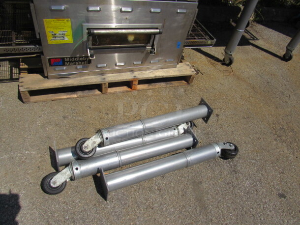 Double Stack Middleby Marshall  natural gas conveyor Pizza Oven With Stainless Steel Table And 4 LEGS, With Casters, Must Assemble Table. Model# PS536G. 61X44X63. WORKING WHEN REMOVED!!! DOUBLE STACK2 PIZZA OVENS MAKE 1 UNIT! 2XBID YOU WILL GET 1 DOUBLE STACK UNIT!!!! $27,423.00. - Image 4 of 5