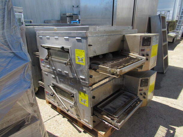One Double Stack Middleby Marshall Natural Gas Conveyor Pizza Ovens, With A Stainless Table Top Only. Model# PS536G. Working When Removed! DOUBLE STACK 2 OVENS MAKE 1 UNIT!!!2XBID! YOU WILL GET 1 DOUBLE STACK UNIT!!!! $27,423.00 - Image 1 of 5