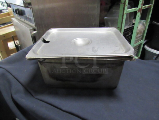 1/2 Size 6 Inch Deep Hotel Pan With Lid. 3XBID.