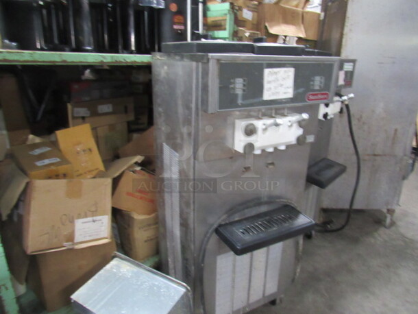 ***THIS MACHINE WAS USED FOR PARTS ONLY! NOT WORKING! One Sani Serve Soft Serve Ice Cream Machine On Casters. Model# A5271P. 208-230 Volt. 1 Phase. 24X27X59.  $19,178.02. - Image 3 of 3