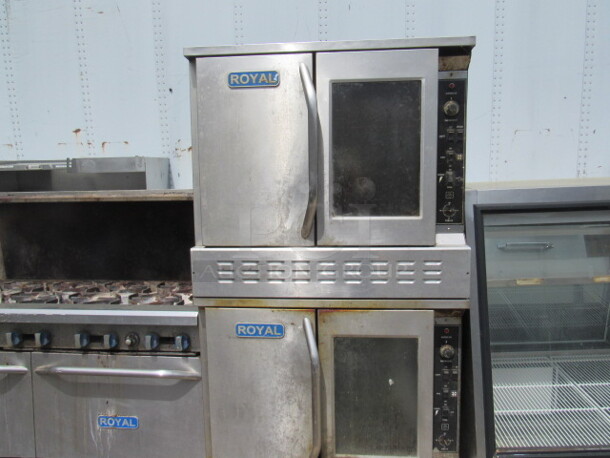 One Royal Double Stack Full Size Natural Gas Convection Oven. 38X41X75. Missing 2 Knobs. Unable to Test. - Image 1 of 5