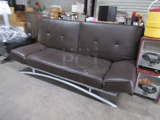 One Brown Cushioned Futon With A Metal Frame. 80X40X36 - Image 2 of 5