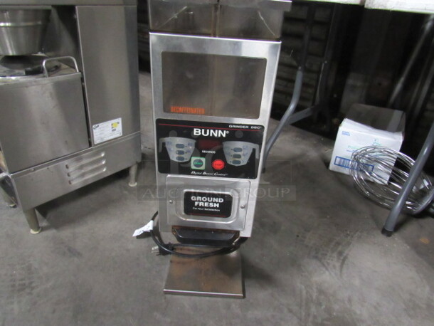 One Bunn Dual Hopper Portion Control Coffee Grinder. 120 Volt. Model# G9-2T-DBC.