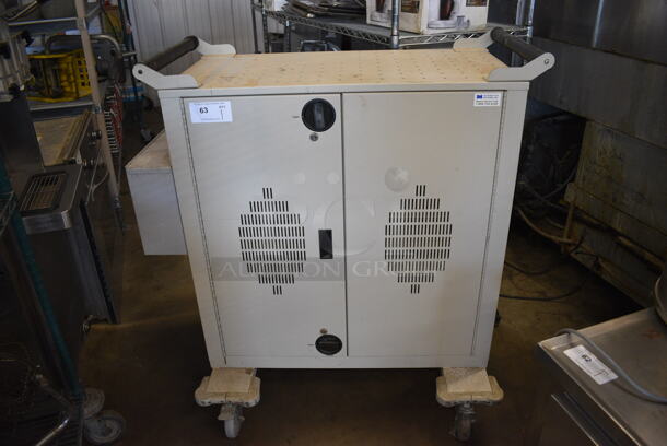 Metal 2 Door Computer Cart Cabinet on Commercial Casters. 42x29x45 - Image 1 of 5