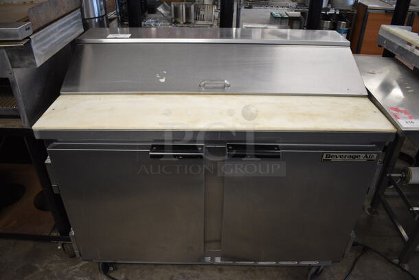 GREAT! Beverage Air Model SP48-12 Stainless Steel Commercial Sandwich Salad Prep Table Bain Marie Mega Top w/ Cutting Board on Commercial Casters. 115 Volts, 1 Phase. 48x30x42. Tested and Working!