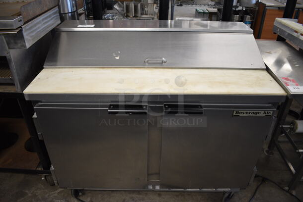 GREAT! Beverage Air Model SP48-12 Stainless Steel Commercial Sandwich Salad Prep Table Bain Marie Mega Top w/ Cutting Board on Commercial Casters. 115 Volts, 1 Phase. 48x30x42. Tested and Working! - Image 1 of 10