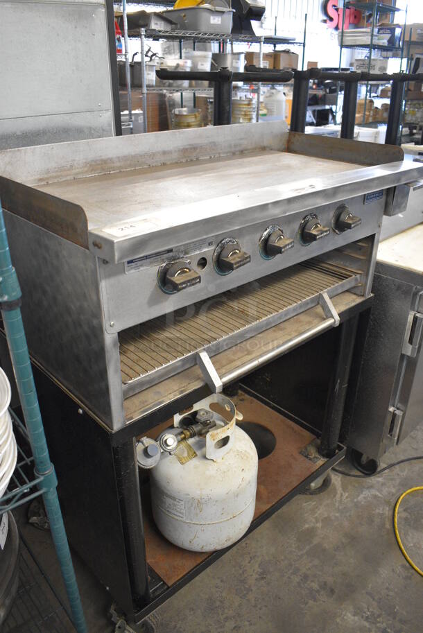 GREAT! Rankin Delux Model GB-36-C Stainless Steel Commercial Propane Gas Powered Flat Top Griddle on Stand w/ Commercial Casters. 40x25x50 - Image 7 of 10