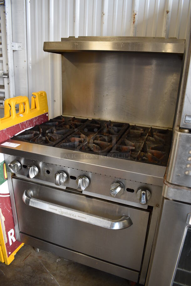 SWEET! Qualite Stainless Steel Commercial Natural Gas Powered 6 Burner Range w/ Oven, Backsplash and Overshelf. 36x34x60 - Image 3 of 7