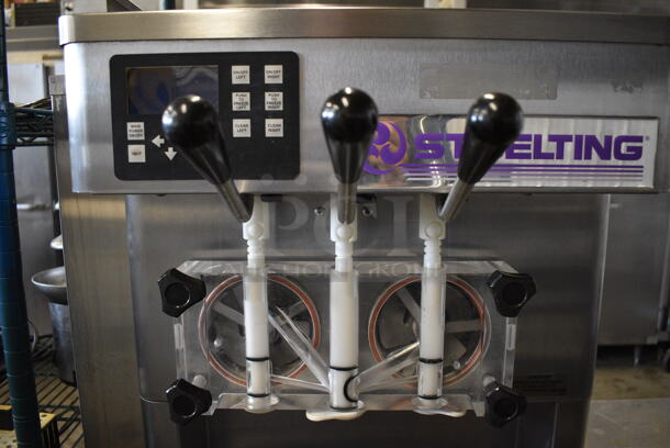 BEAUTIFUL! 2011 Stoelting Model F231-38I2 Stainless Steel Commercial Floor Style Air Cooled 2 Flavor w/ Twist Soft Serve Ice Cream Machine on Commercial Casters. 208-240 Volts, 1 Phase. 22x34x55 - Image 3 of 11