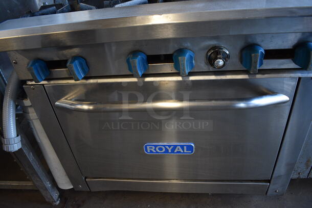 GREAT! Royal Model RR-6 Stainless Steel Commercial Propane Gas Powered 6 Burner Range w/ Oven, Backsplash and Overshelf. 30,000 BTU. 36x31.5x55 - Image 5 of 7