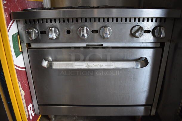 SWEET! Qualite Stainless Steel Commercial Natural Gas Powered 6 Burner Range w/ Oven, Backsplash and Overshelf. 36x34x60 - Image 5 of 7