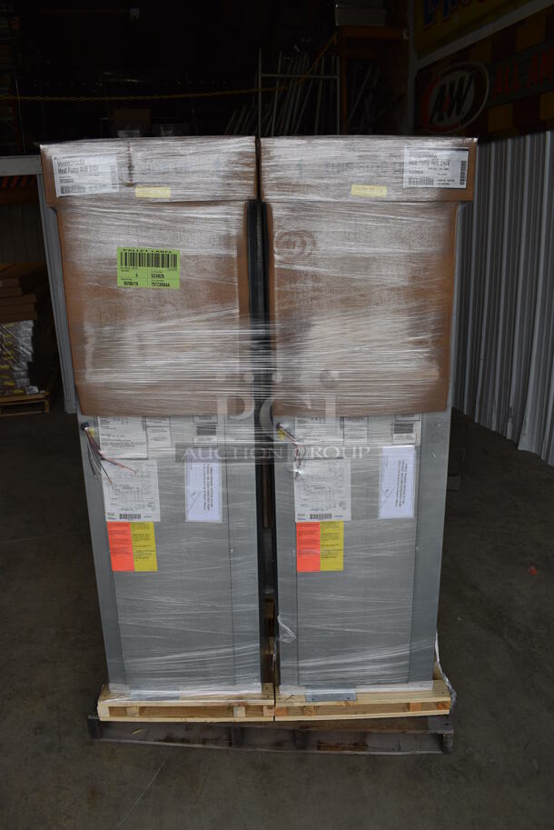 4 BRAND NEW WRAPPED ON PALLET Amana Model VHH093H04AA Metal Commercial Vertical Heat Pump. Stock Picture Used. 208/240 Volts, 1 Phase. 20x20x67. 4 Times Your Bid!