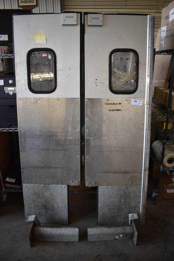 2 Metal Swinging Kitchen Doors w/ Bases. 24x10x79. 2 Times Your Bid!