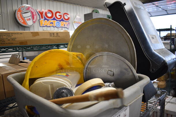 ALL ONE MONEY! Lot of Various Items Including Lids in Gray Poly Bus Bin! - Image 2 of 3