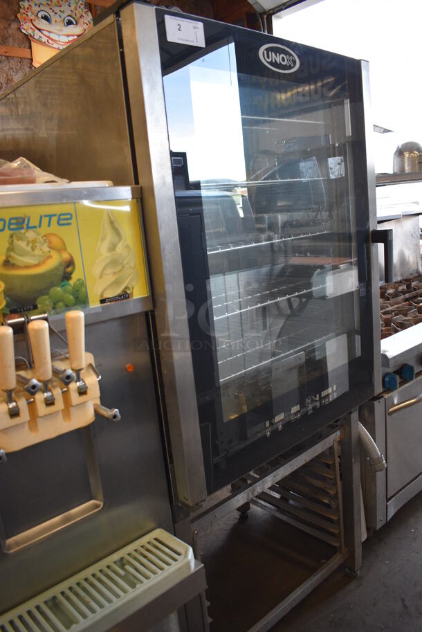 GORGEOUS! 2013 Cadco Unox Model XAV805P-208 Stainless Steel Commercial Electric Powered Convection Oven w/ View Through Door, Metal Oven Racks and Lower Pan Rack. 208 Volts, 3 Phase. 34x35x73 - Image 8 of 10