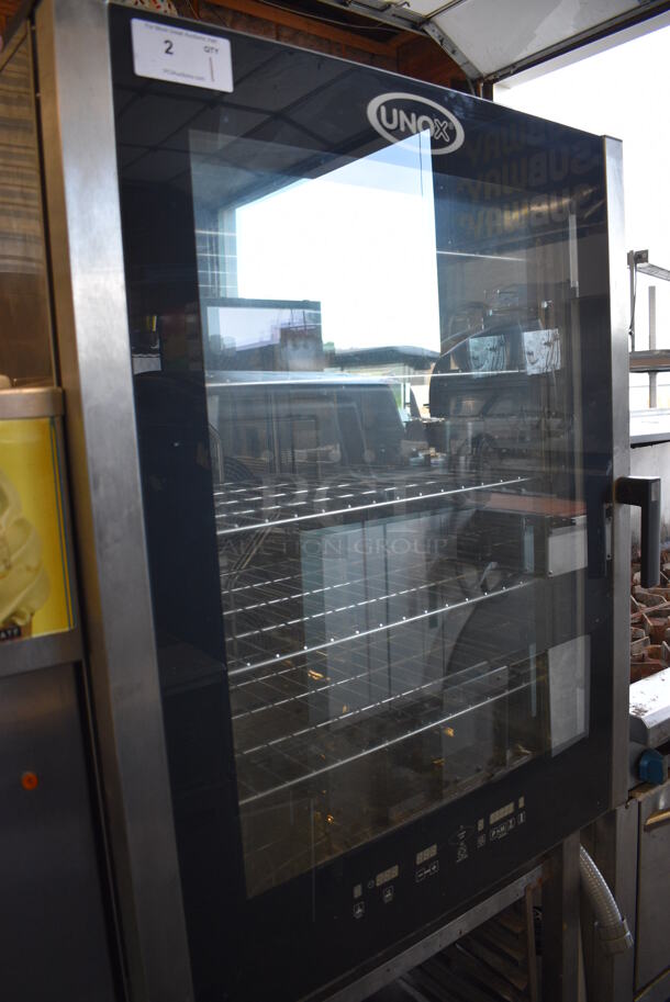 GORGEOUS! 2013 Cadco Unox Model XAV805P-208 Stainless Steel Commercial Electric Powered Convection Oven w/ View Through Door, Metal Oven Racks and Lower Pan Rack. 208 Volts, 3 Phase. 34x35x73 - Image 9 of 10