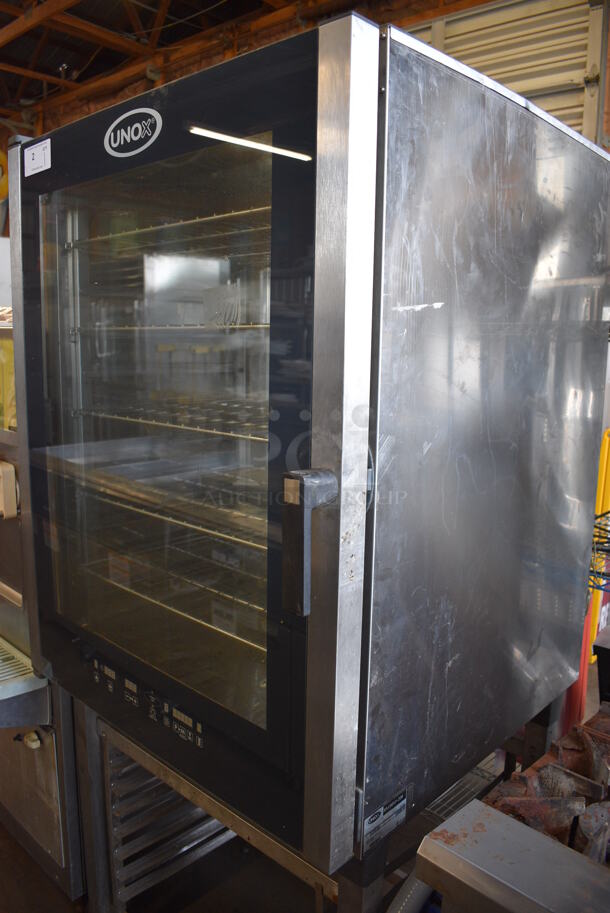 GORGEOUS! 2013 Cadco Unox Model XAV805P-208 Stainless Steel Commercial Electric Powered Convection Oven w/ View Through Door, Metal Oven Racks and Lower Pan Rack. 208 Volts, 3 Phase. 34x35x73 - Image 10 of 10