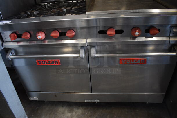 BEAUTIFUL! Vulcan Stainless Steel Commercial Natural Gas Powered 4 Burner Range, Flat Top Griddle, 2 Ovens, Backsplash and Overshelf. 48x31.5x60.5 - Image 3 of 9
