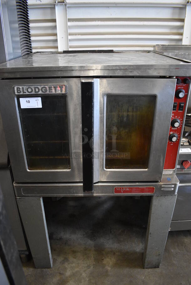 SWEET! Blodgett Mark V Stainless Steel Commercial Electric Powered Full Size Convection Oven w/ View Through Doors, Metal Oven Racks and Thermostatic Controls on Metal Legs. 600 Volts, 3 Phase. 38x41x58