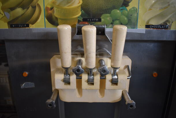 WOW! Coldelite Model UF253PT Stainless Steel Commercial Floor Style 2 Flavor w/ Twist Soft Serve Ice Cream Machine on Commercial Casters. 208/230 Volts, 3 Phase. 22x35x65  - Image 3 of 10