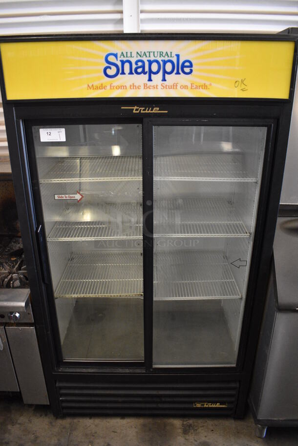 GREAT! 2011 True Model GDM-37 ENERGY STAR Metal Commercial 2 Door Reach In Cooler Merchandiser w/ Poly Coated Racks and Sliding Doors. 115 Volts, 1 Phase. 43.5x29x79. Tested and Working! - Image 1 of 6