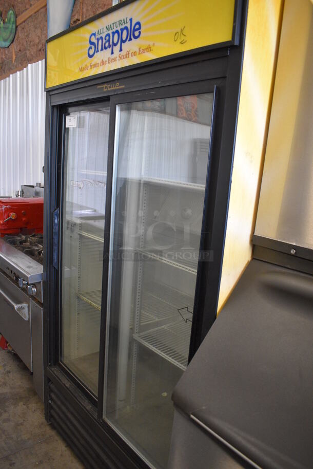 GREAT! 2011 True Model GDM-37 ENERGY STAR Metal Commercial 2 Door Reach In Cooler Merchandiser w/ Poly Coated Racks and Sliding Doors. 115 Volts, 1 Phase. 43.5x29x79. Tested and Working! - Image 3 of 6