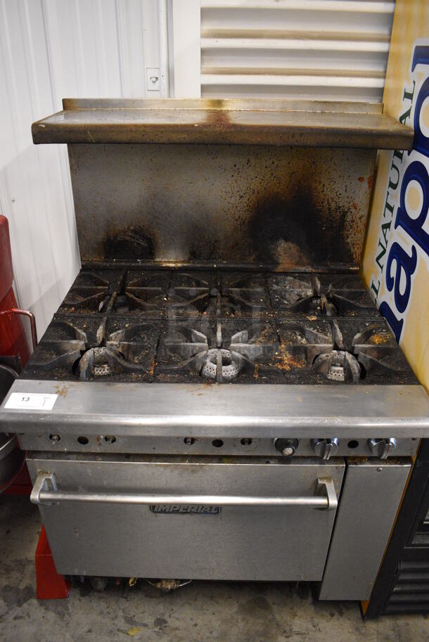 WOW! Imperial Stainless Steel Commercial Natural Gas Powered 6 Burner Range w/ Oven, Backsplash and Overshelf. 36x32x57 - Image 2 of 7