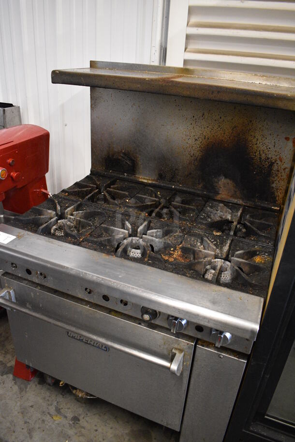 WOW! Imperial Stainless Steel Commercial Natural Gas Powered 6 Burner Range w/ Oven, Backsplash and Overshelf. 36x32x57 - Image 3 of 7