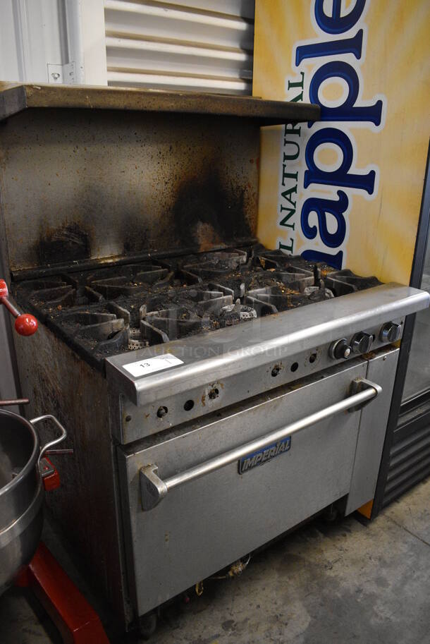 WOW! Imperial Stainless Steel Commercial Natural Gas Powered 6 Burner Range w/ Oven, Backsplash and Overshelf. 36x32x57 - Image 4 of 7