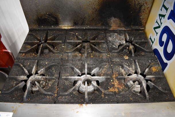 WOW! Imperial Stainless Steel Commercial Natural Gas Powered 6 Burner Range w/ Oven, Backsplash and Overshelf. 36x32x57 - Image 5 of 7