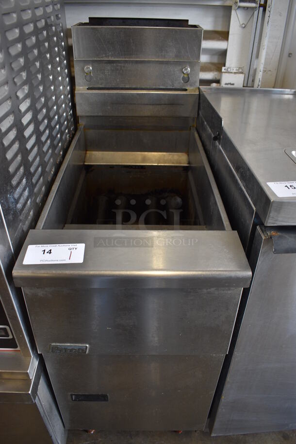 NICE! 2016 Pitco Frialator Model SG14 Stainless Steel Commercial Floor Style Natural Gas Powered Deep Fat Fryer on Commercial Casters. 15.5x34.5x46