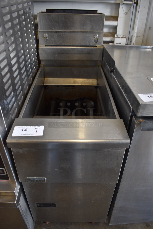 NICE! 2016 Pitco Frialator Model SG14 Stainless Steel Commercial Floor Style Natural Gas Powered Deep Fat Fryer on Commercial Casters. 15.5x34.5x46 - Image 1 of 7